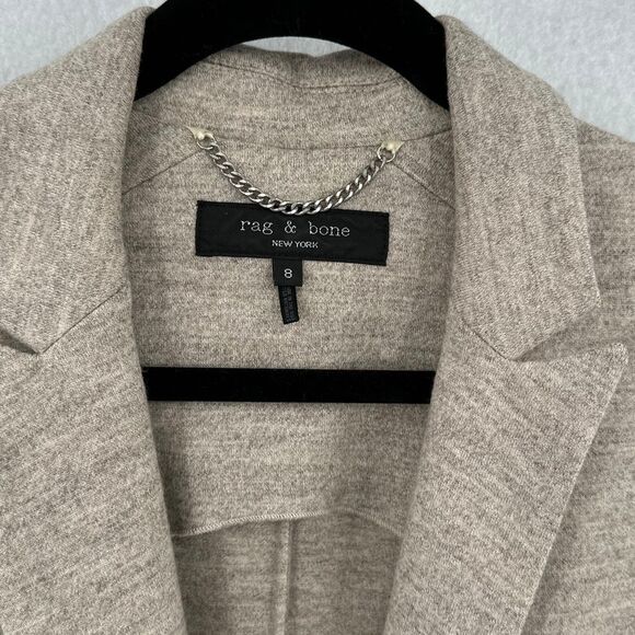 Rag & Bone Oatmeal Lexington Wool Snap Front Grosgrain Tailored Blazer Size 8 - Picture 2 of 12